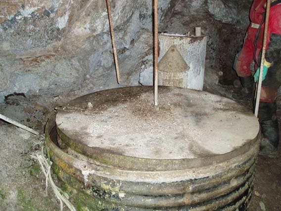 An ANCIENT drum used to contain the raw Carbide to light up the show cave. Baldocks Cave, Mole Creek